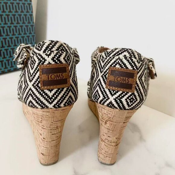 Toms Stripe Wedge Cork Platform Sandals Size 7.0 - Picture 4 of 8